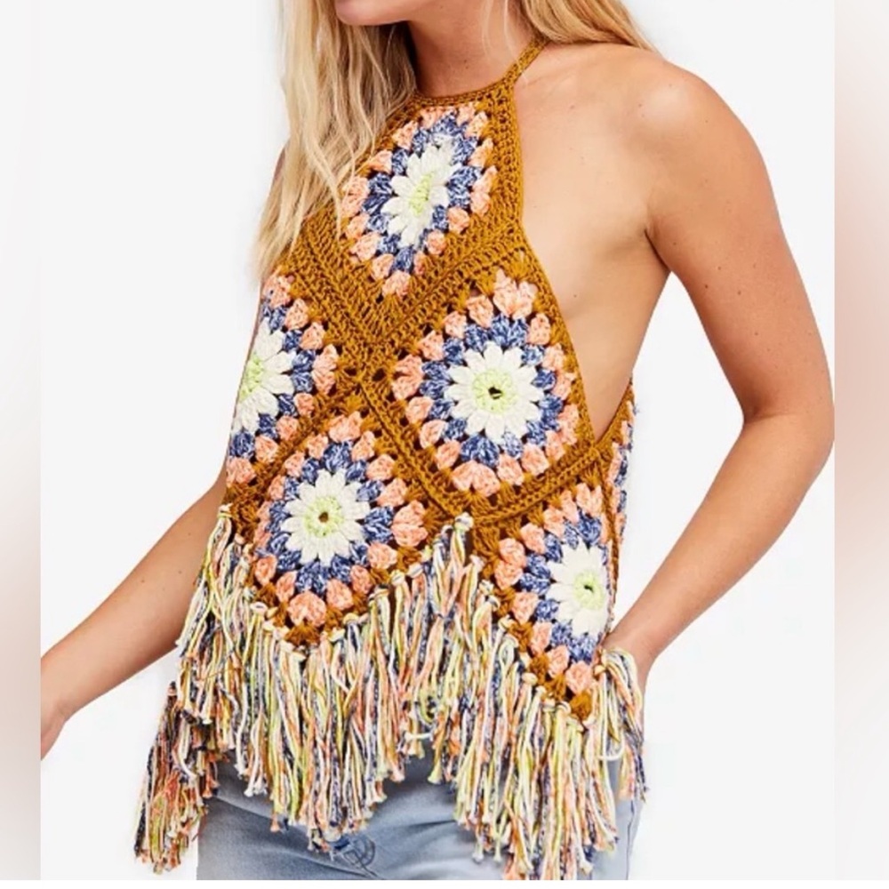 Free People | Summer Of Love Crochet Fringe Top Size M/L - Picture 5 of 5